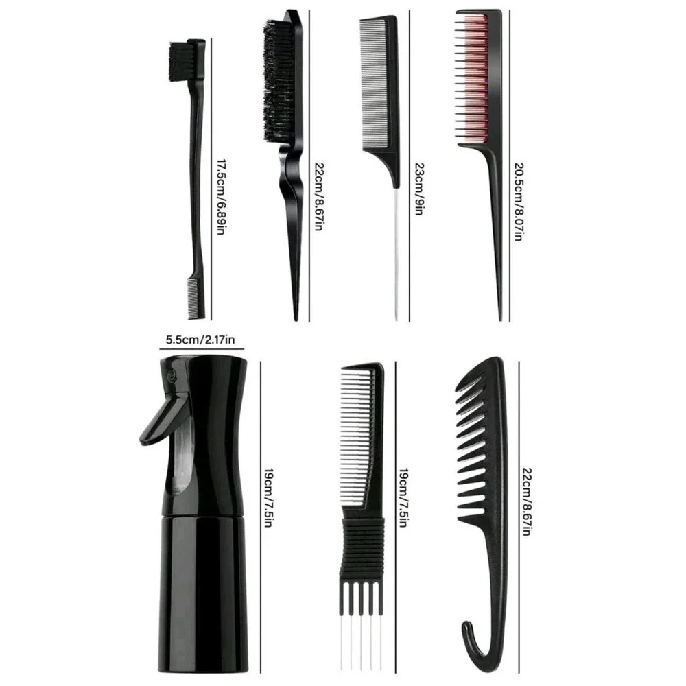 7 Pcs Slick Back Hair Brush Set, Bristle Hair Brush with Spray Bottle, H9